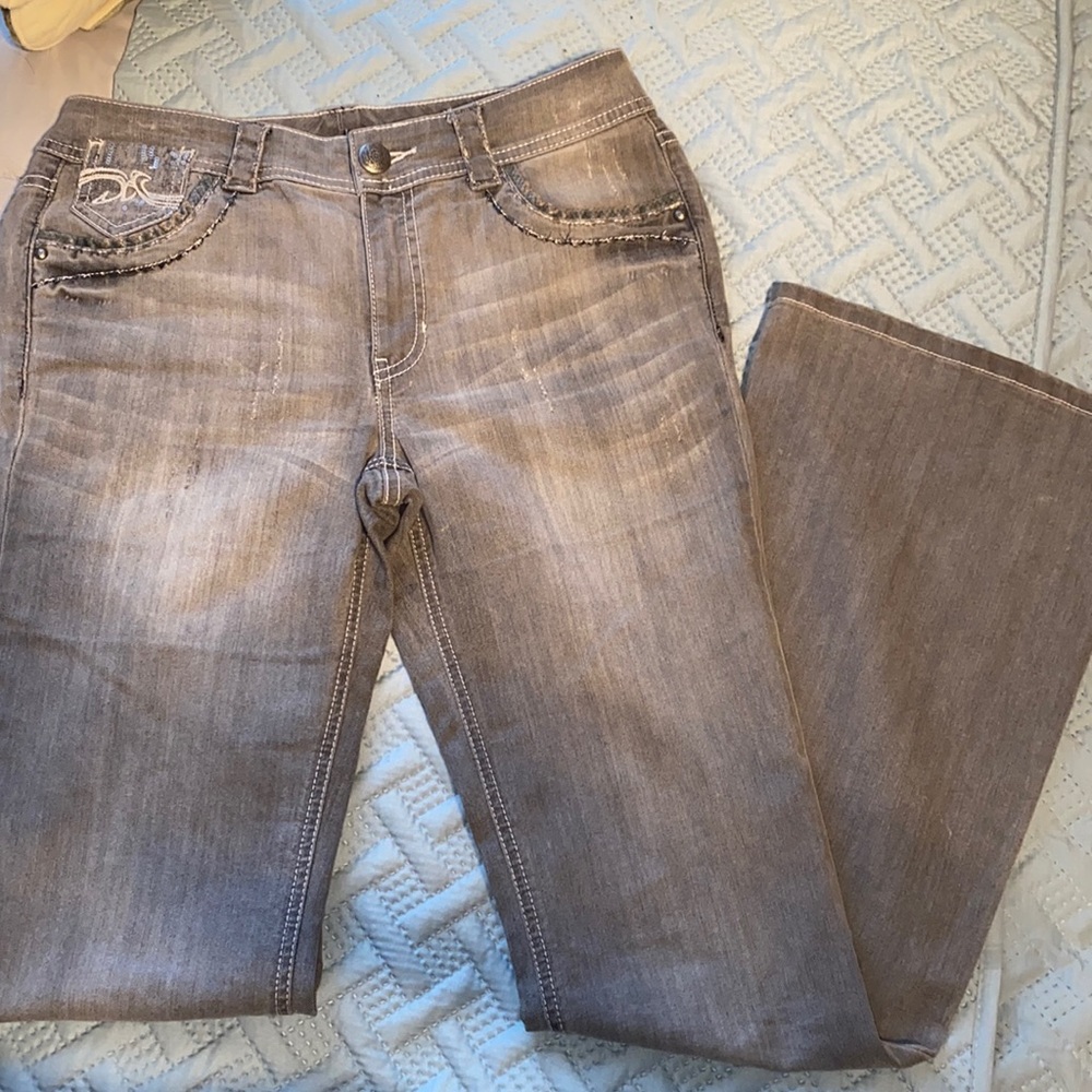 Vintage Cyber y2k "Cache" Light Gray Low Rise Bootcut Flare Jeans size 8